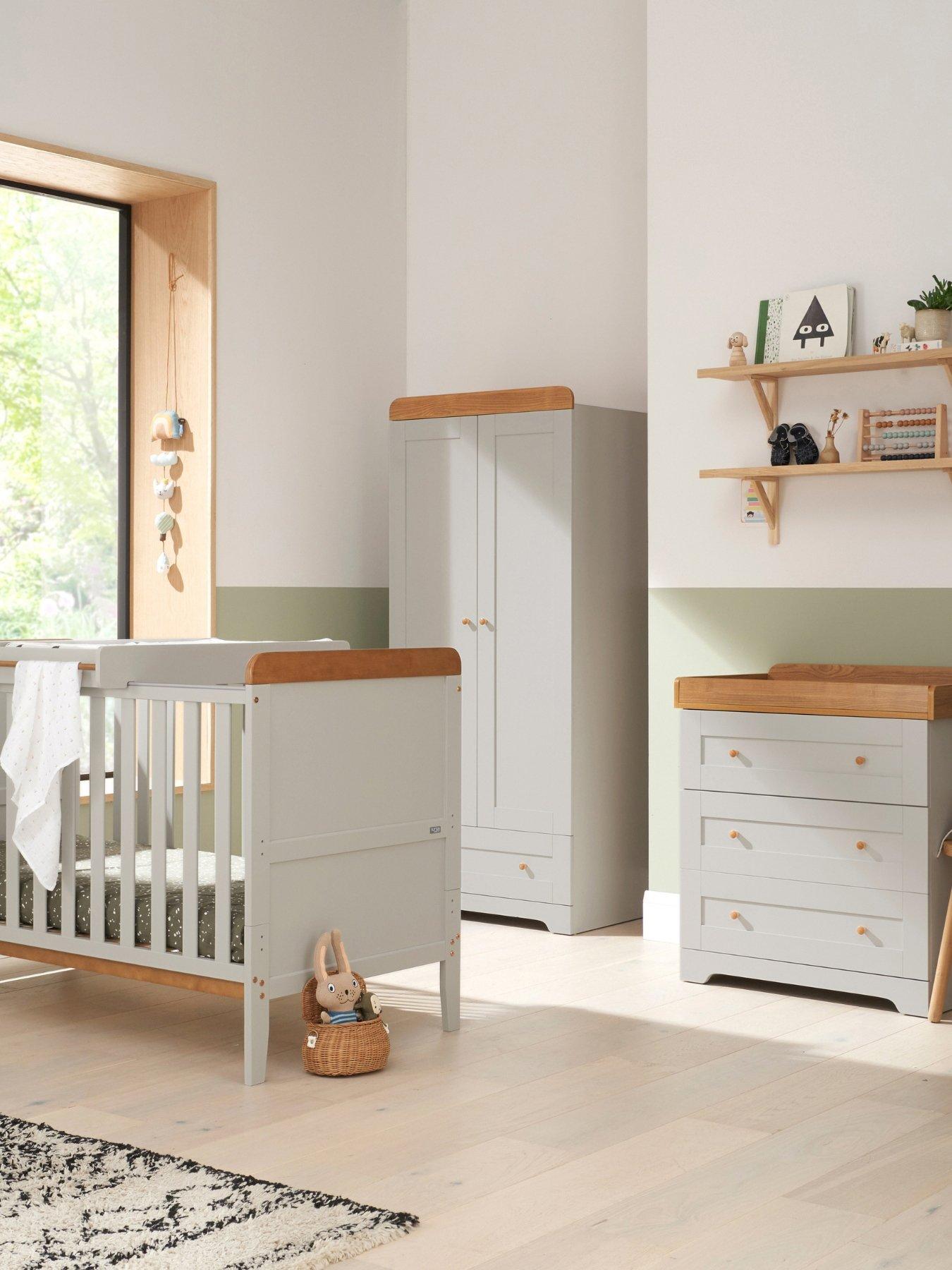 undefined Rio 5 Piece Furniture Set- Dove Grey/Oak (Cot Bed, Cot Top Changer, Sprung Mattress, Chest Changer, Wardrobe)