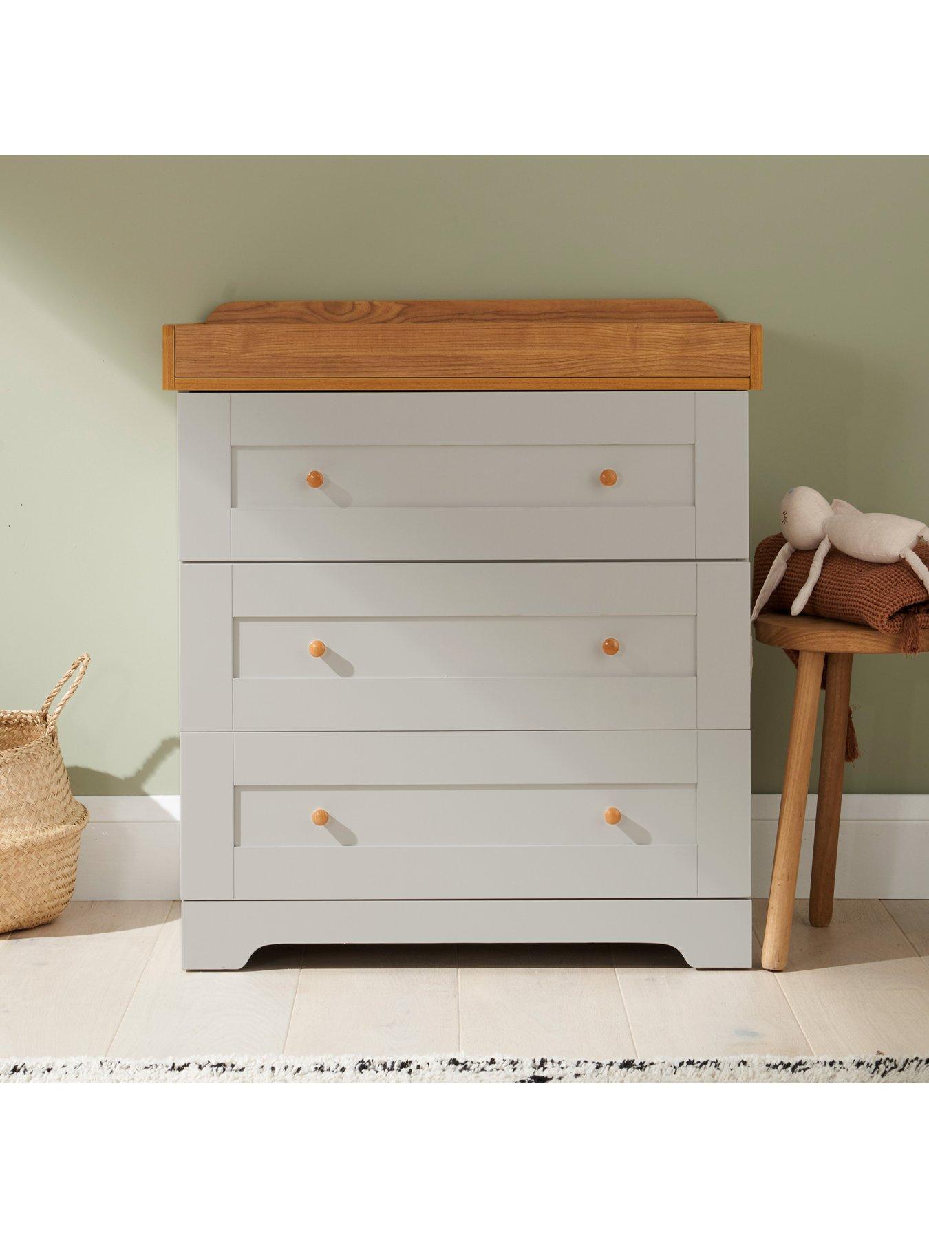  image of tutti-bambini-rio-5-piece-furniture-set--dove-greyoak-cot-bed-cot-top-changer-sprung-mattress-chest-changer-wardrobe