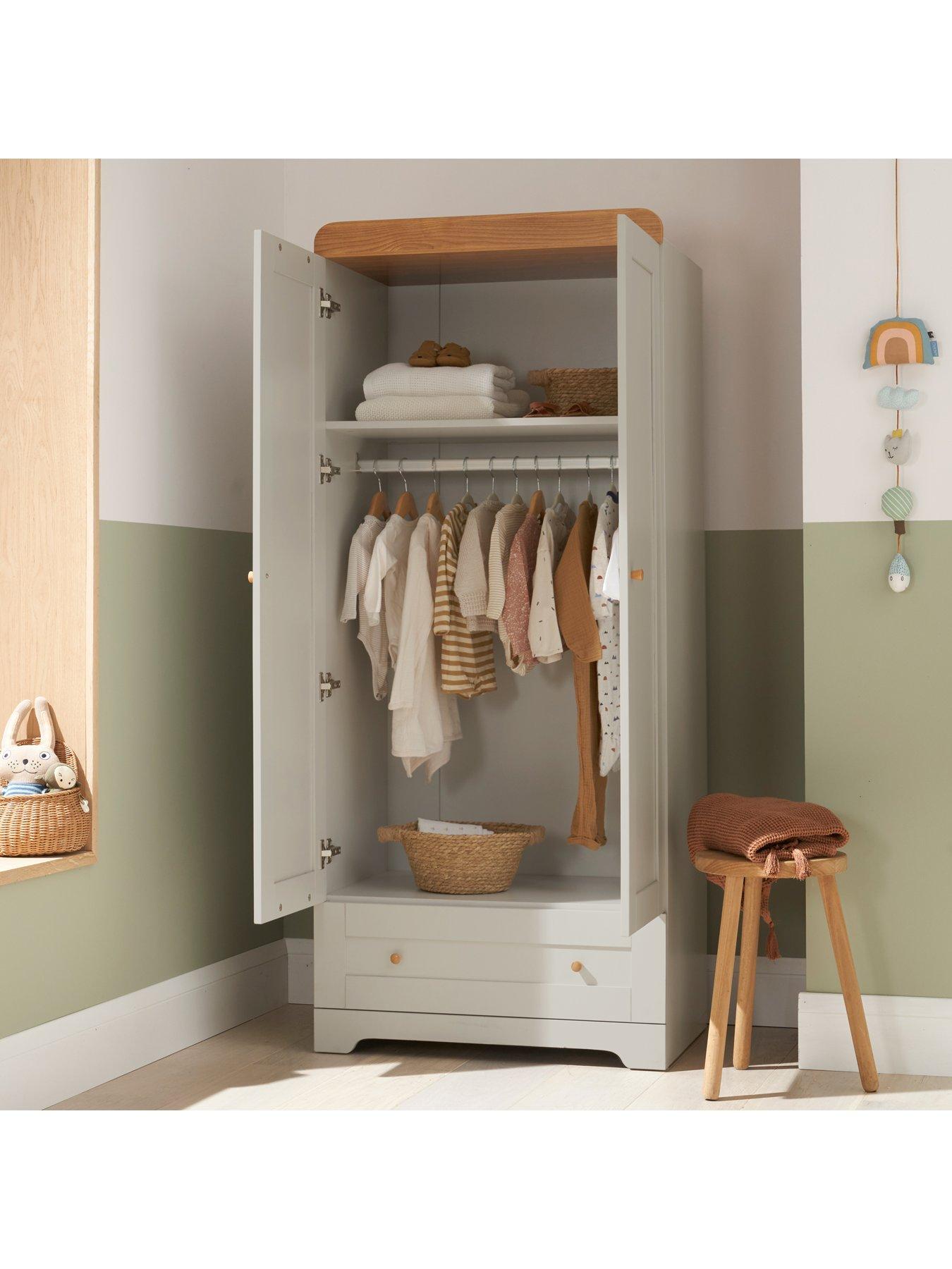  image of tutti-bambini-rio-5-piece-furniture-set--dove-greyoak-cot-bed-cot-top-changer-sprung-mattress-chest-changer-wardrobe