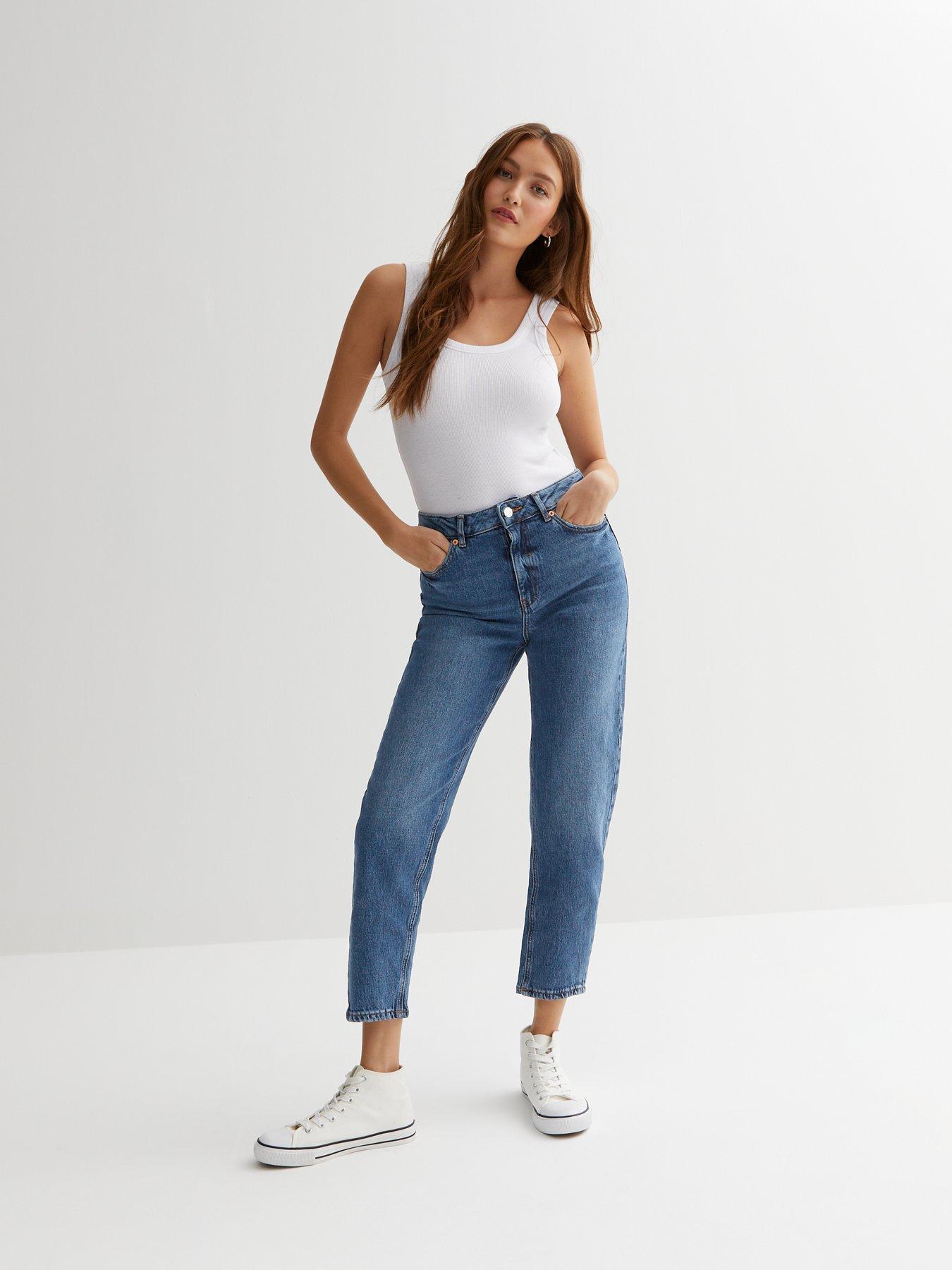 Blue High Waist Rigid Mom Jeans