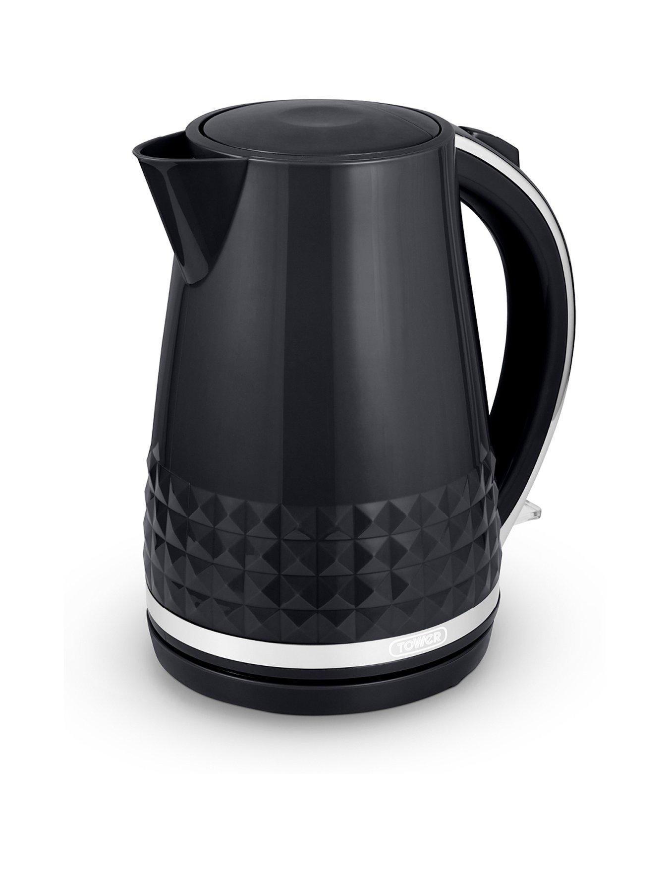 Tower T10075BLK Solitaire Kettle with 360° Swivel Base, Cord Storage, 1.5L, 3KW - Black and Chrome Accents