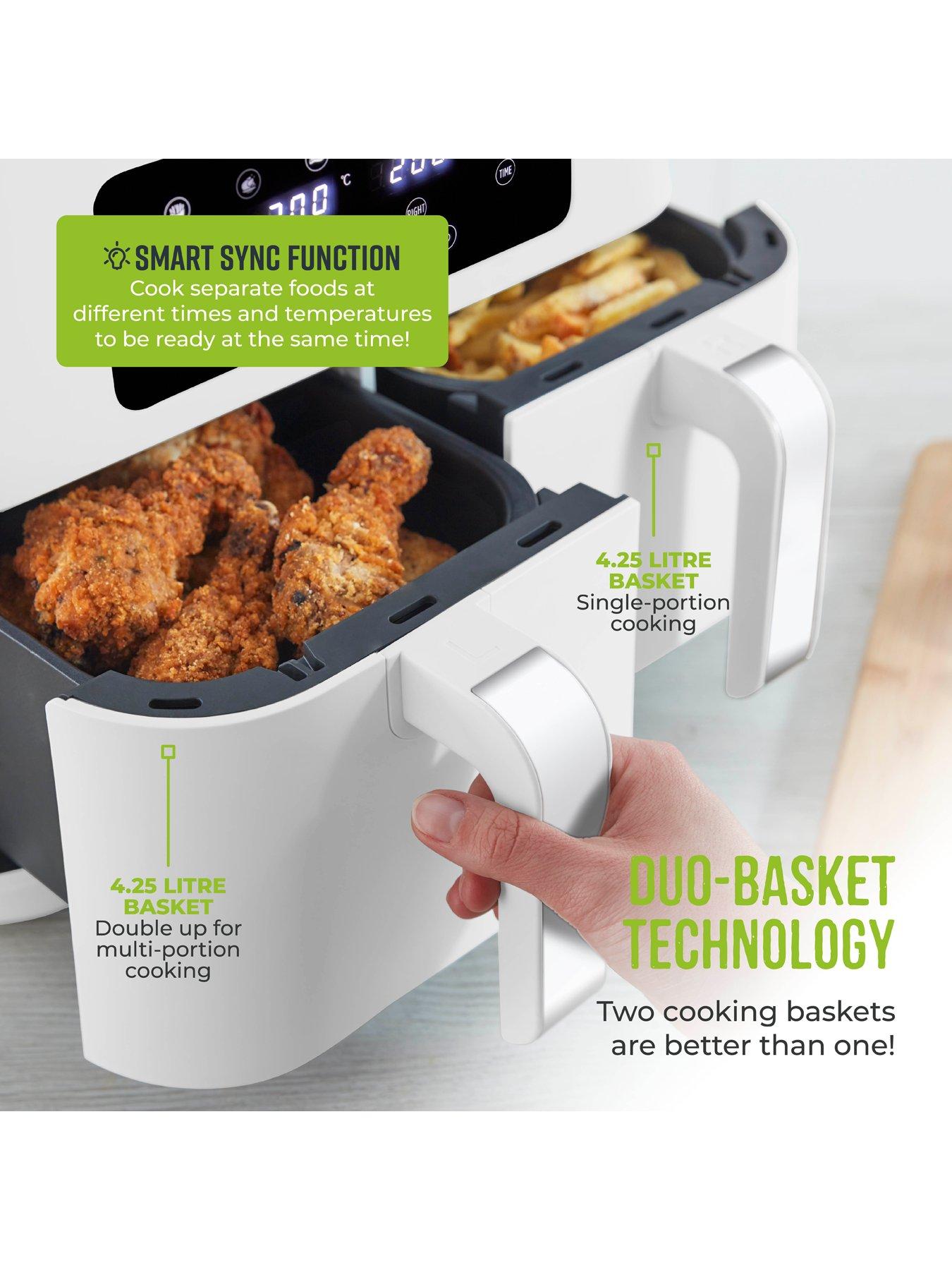  image of tower-t17137wht-vortx-dual-basket-air-fryer-with-two-425l-baskets-2400w-white-amp-chrome