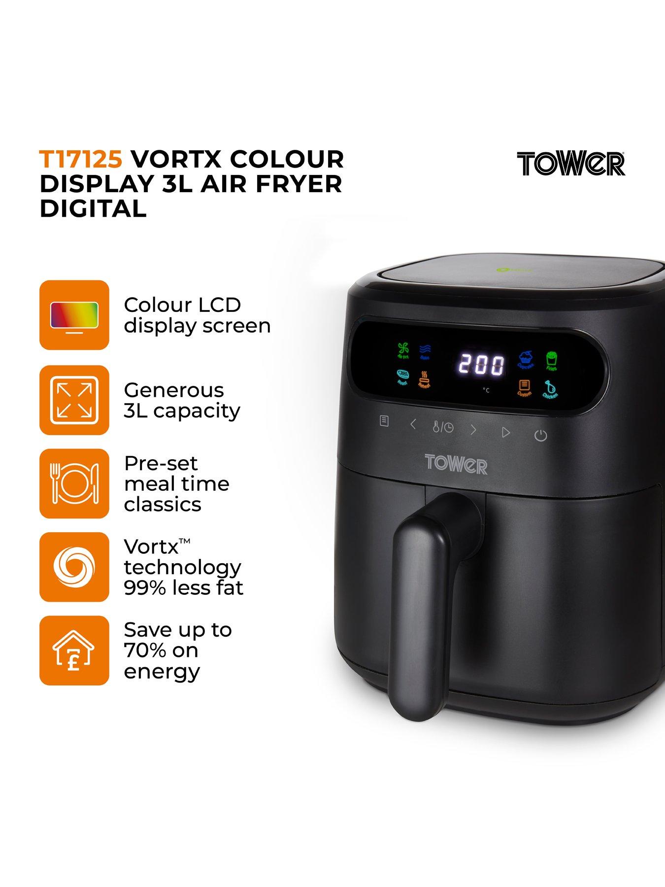  image of tower-t17125-vortx-3l-air-fryer-with-colour-digital-display-digital-control-panel-amp-7-one-touch-pre-sets-1300w-black