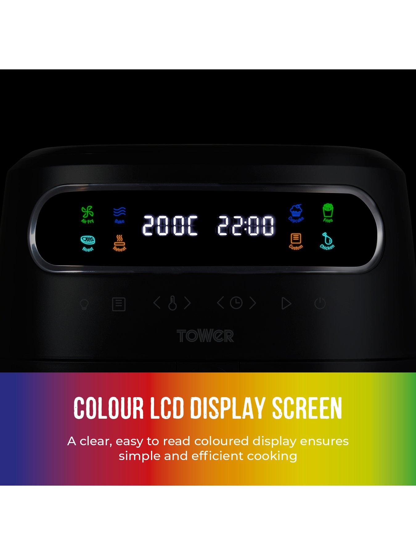  image of tower-t17123-vortx-vizion-75l-air-fryer-with-colour-digital-display-digital-control-panel-amp-7-one-touch-pre-sets-1900w-black
