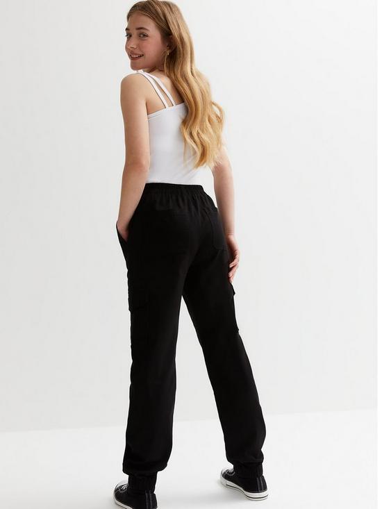 back image of new-look-915-girlsnbspcotton-cuffed-cargo-trousers-black