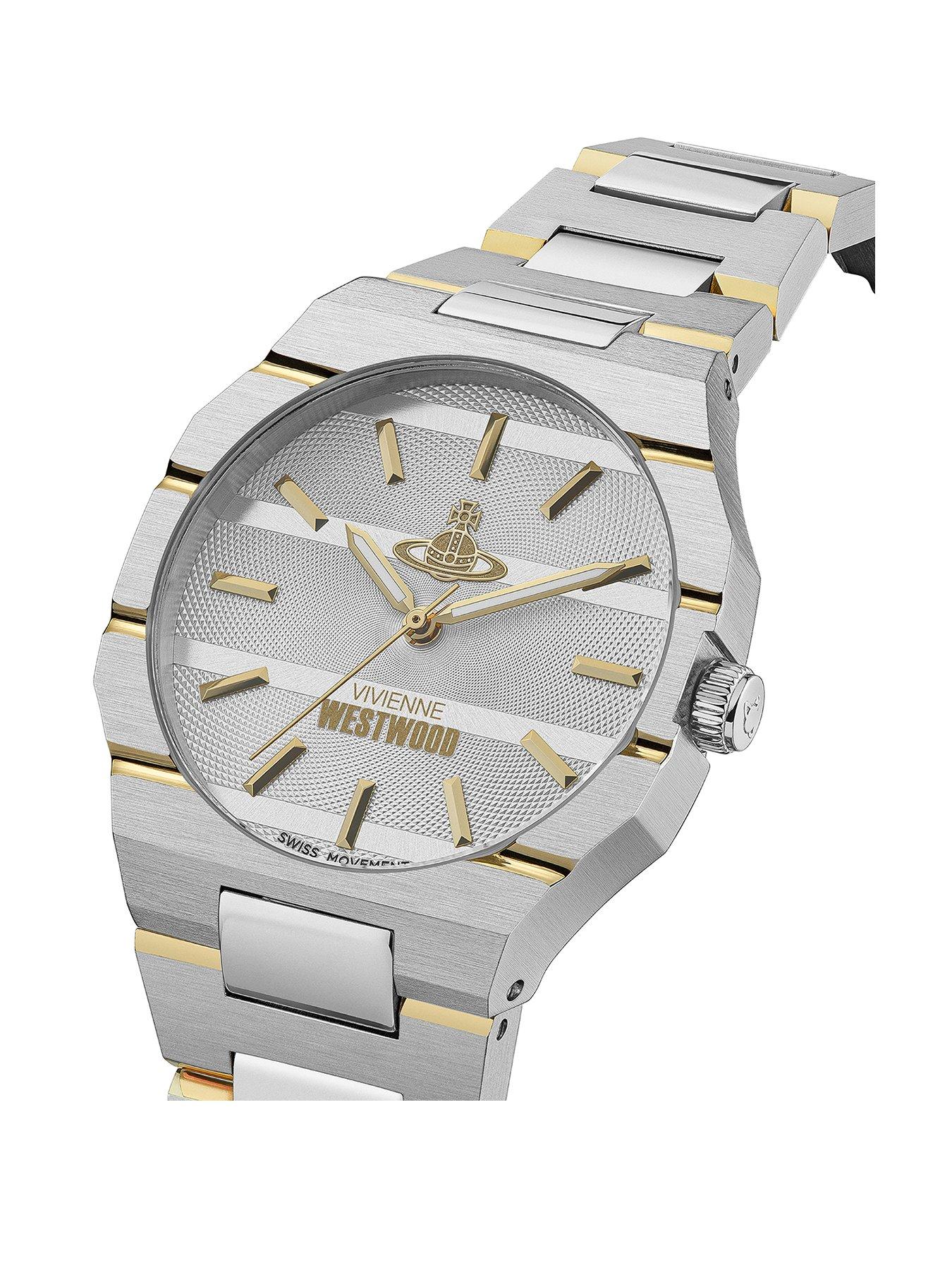  image of vivienne-westwood-bank-unisex-quartz-watch-with-light-grey-dial-and-two-tone-stainless-steel-bracelet