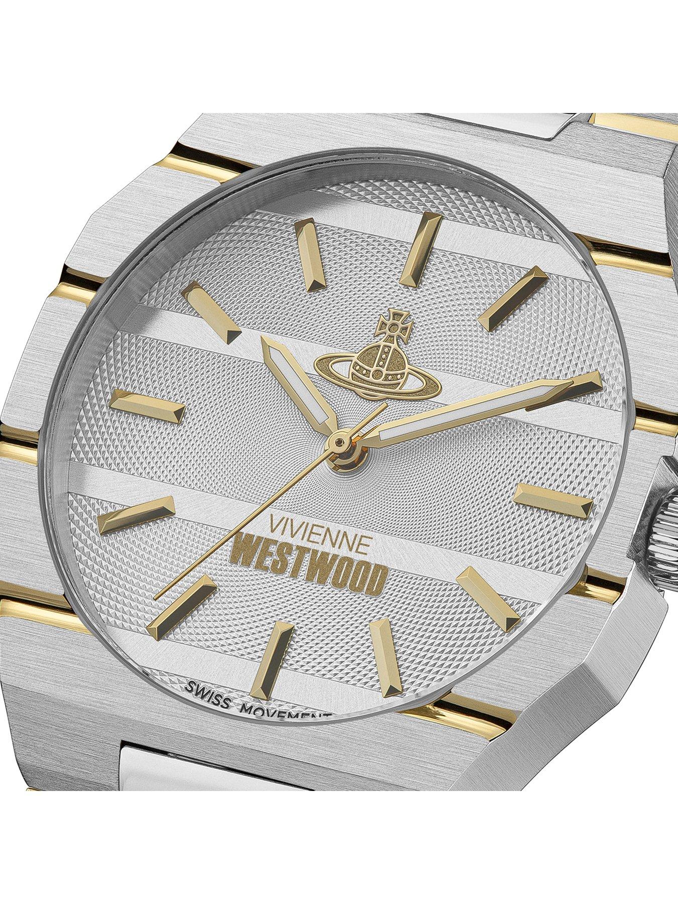  image of vivienne-westwood-bank-unisex-quartz-watch-with-light-grey-dial-and-two-tone-stainless-steel-bracelet