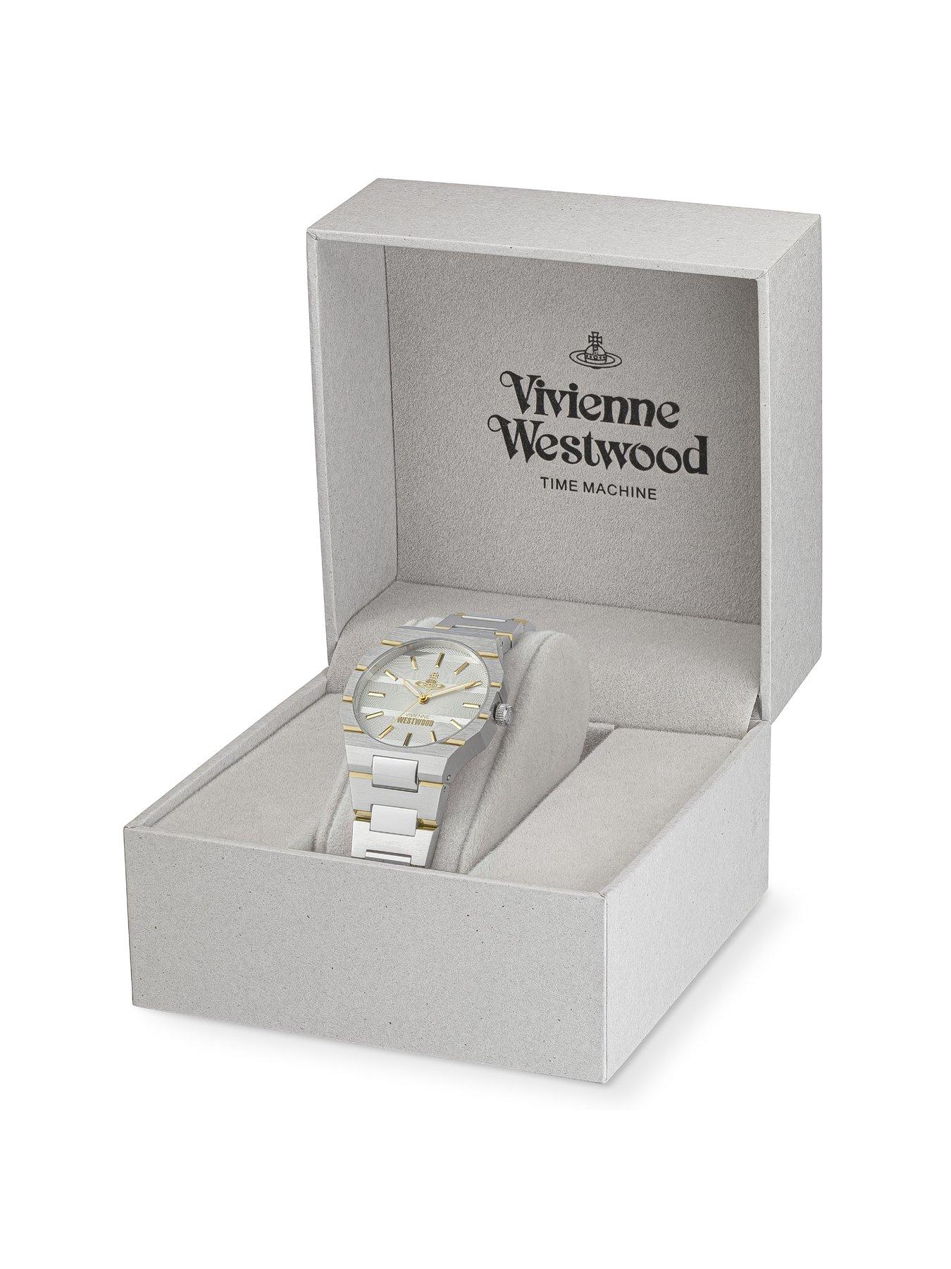  image of vivienne-westwood-bank-unisex-quartz-watch-with-light-grey-dial-and-two-tone-stainless-steel-bracelet