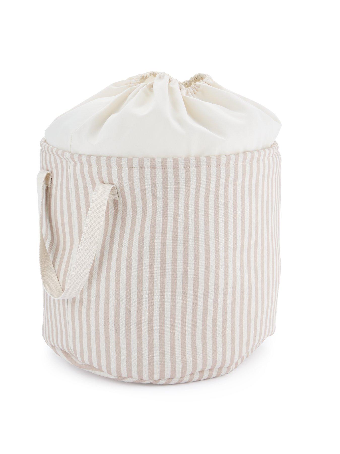  image of very-home-drawstring-storage-beige-stripe