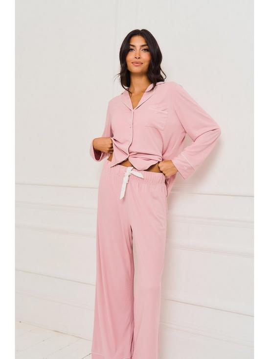 stillFront image of jim-jam-the-label-traditional-pyjama-set-pink