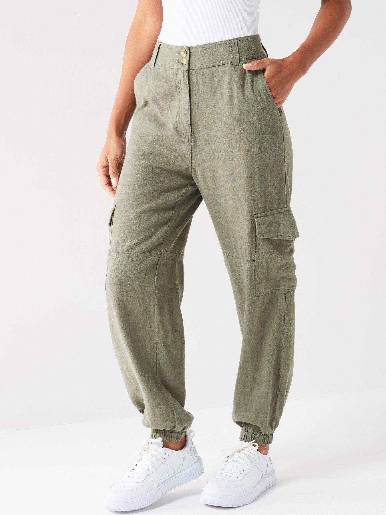 V by Very Linen Blend Cargo Trousers - Khaki | littlewoods.com