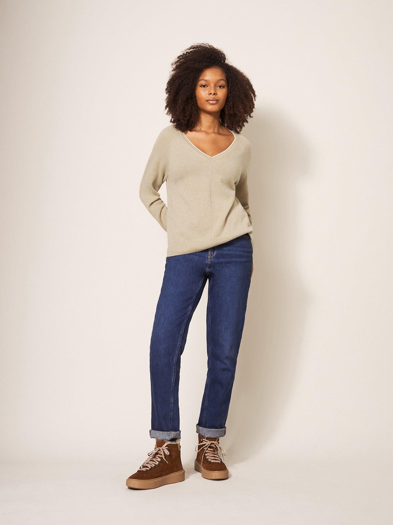 White Stuff Clara V Neck Cashmere Jumper Natural littlewoods