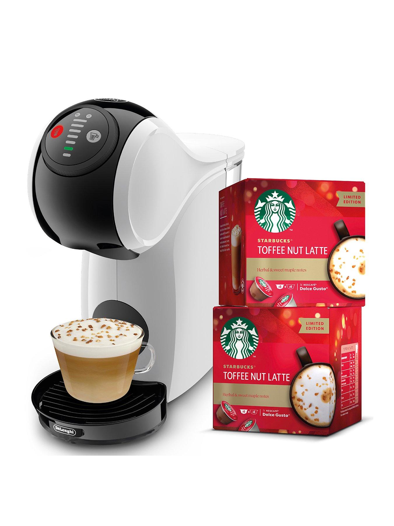 undefined White Genio S Pod Coffee Machine by Delonghi - Starbucks Toffee Nut Latte Bundle