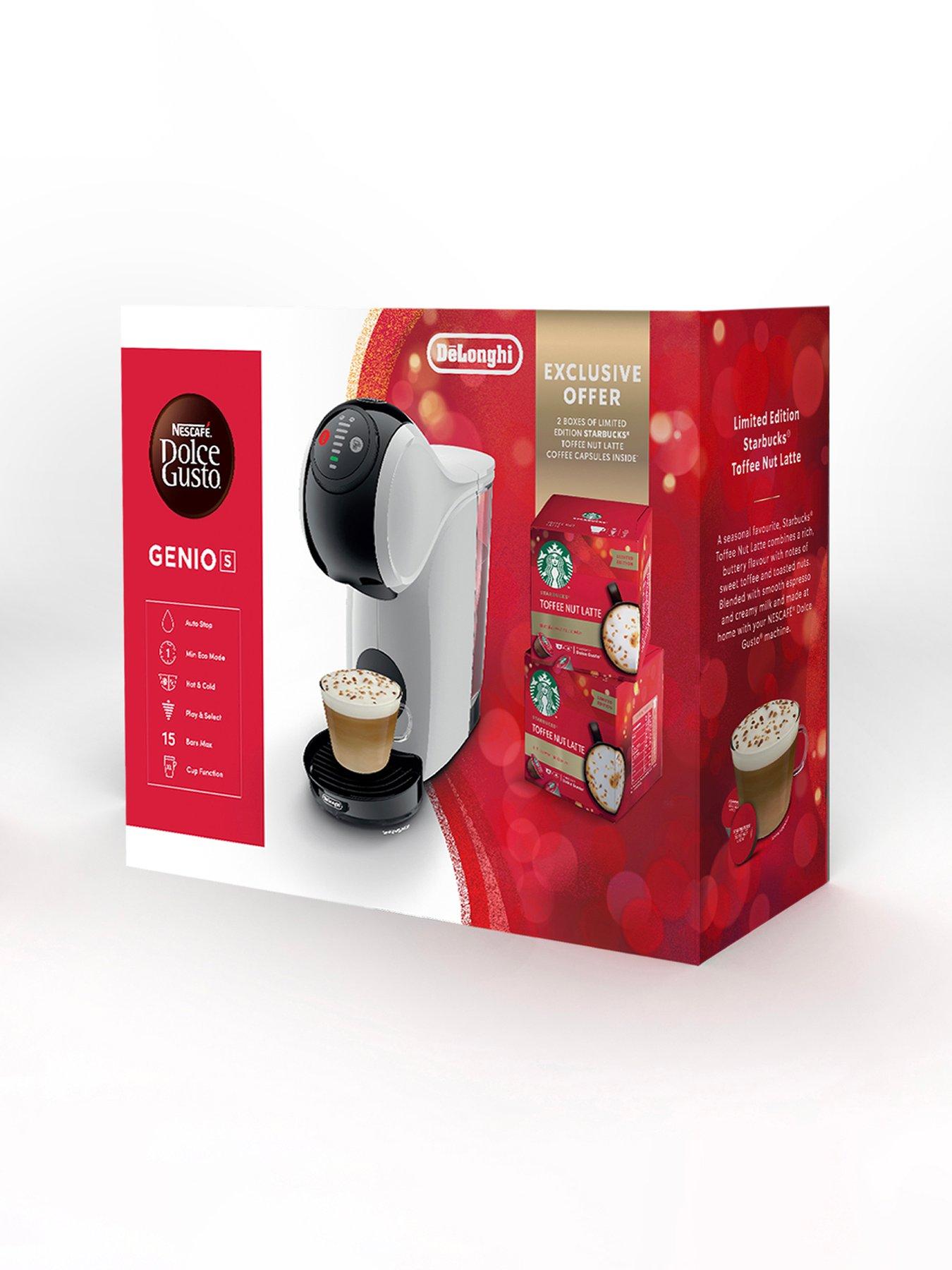  image of nescafe-dolce-gusto-white-genio-s-pod-coffee-machine-by-delonghi-starbucks-toffee-nut-latte-bundle