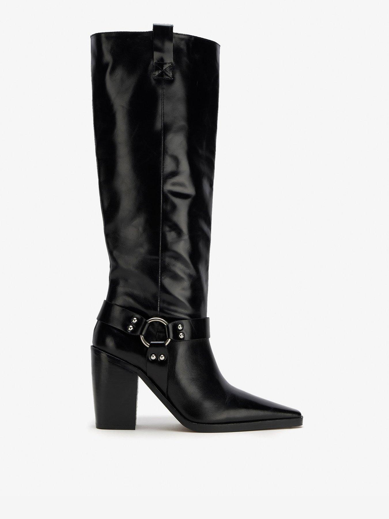 Black Leather Buckle Boots