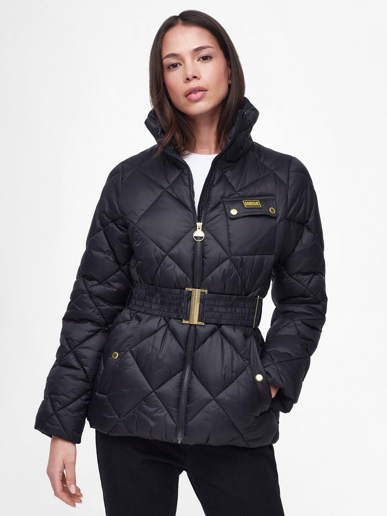 Aurora Diamond Quilted Belted Coat Black