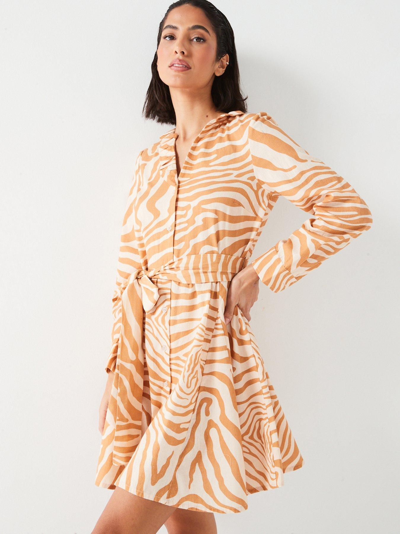 undefined Printed Linen Mini Shirt Dress - White
