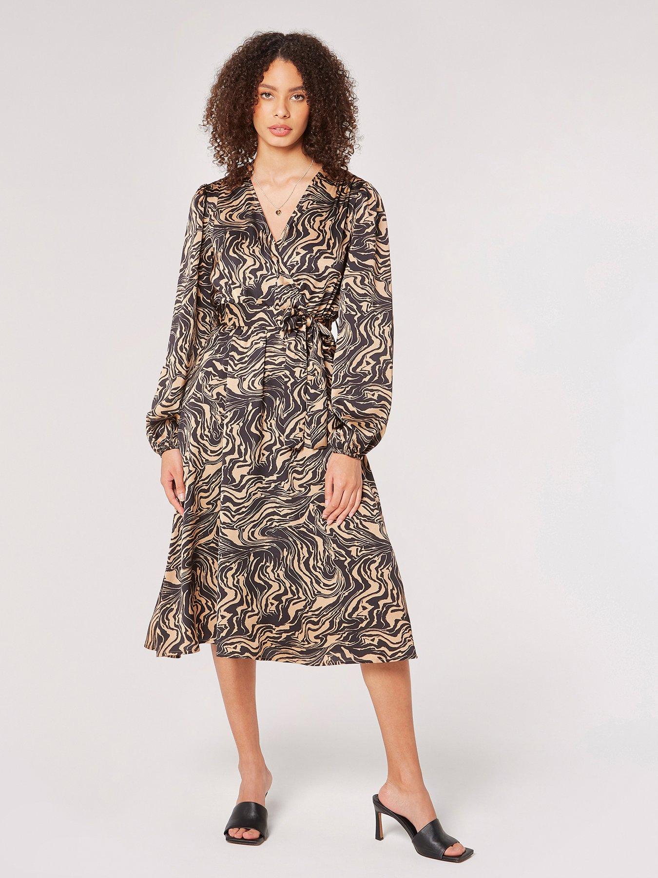 V by Very Curve Strap Wrap Animal Print Satin Midi Dress