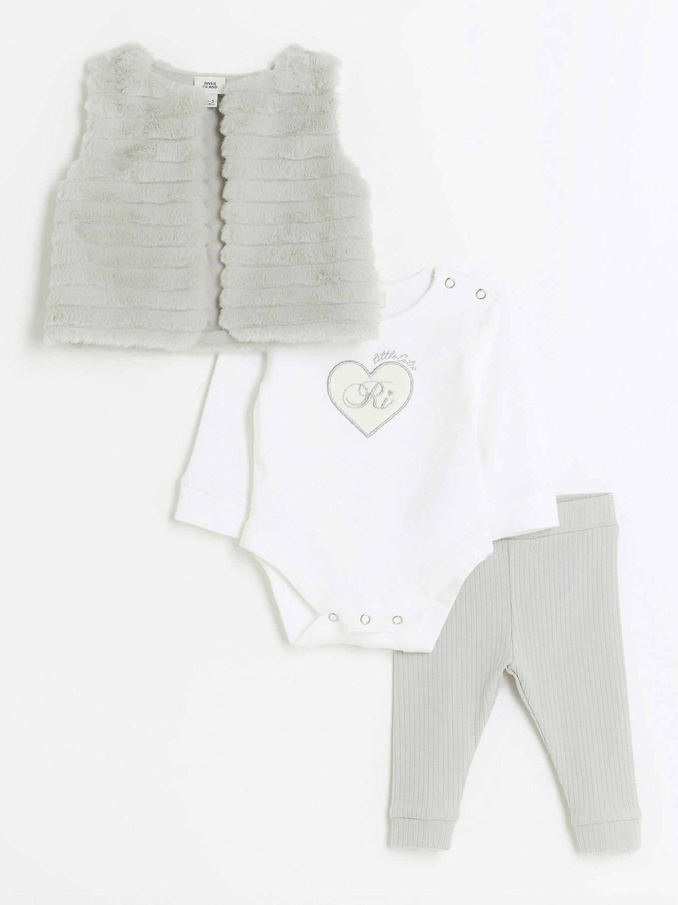River Island Baby Baby Girls Faux Fur Gilet Set Grey