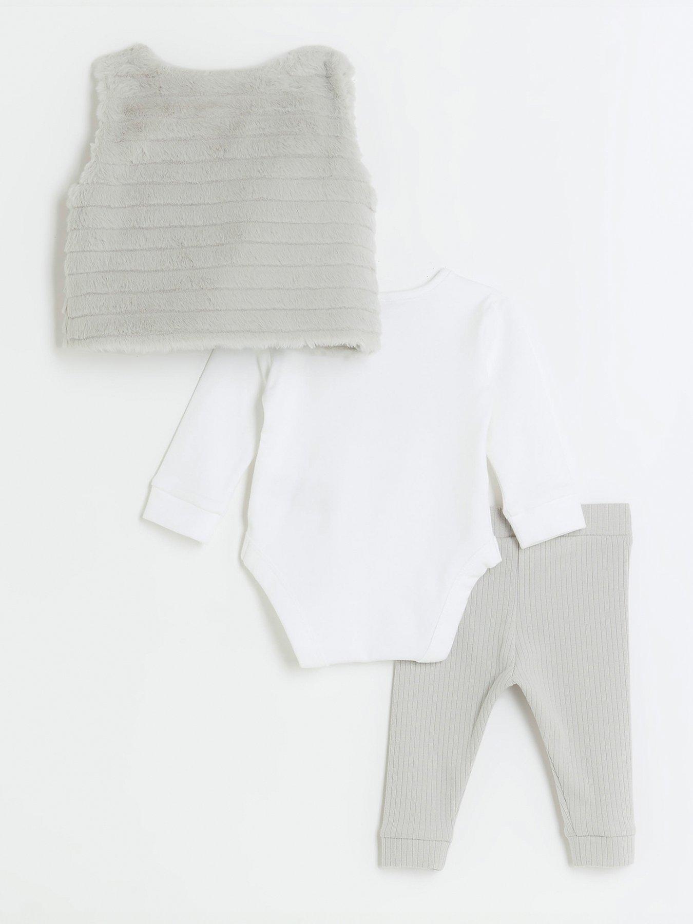 River Island Baby Baby Girls Faux Fur Gilet Set Grey