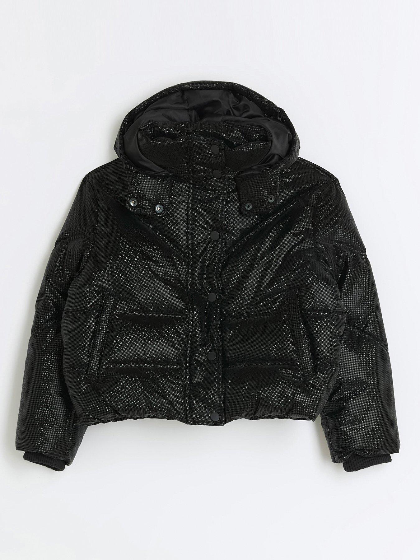 Black shiny puffer jacket best sale river island