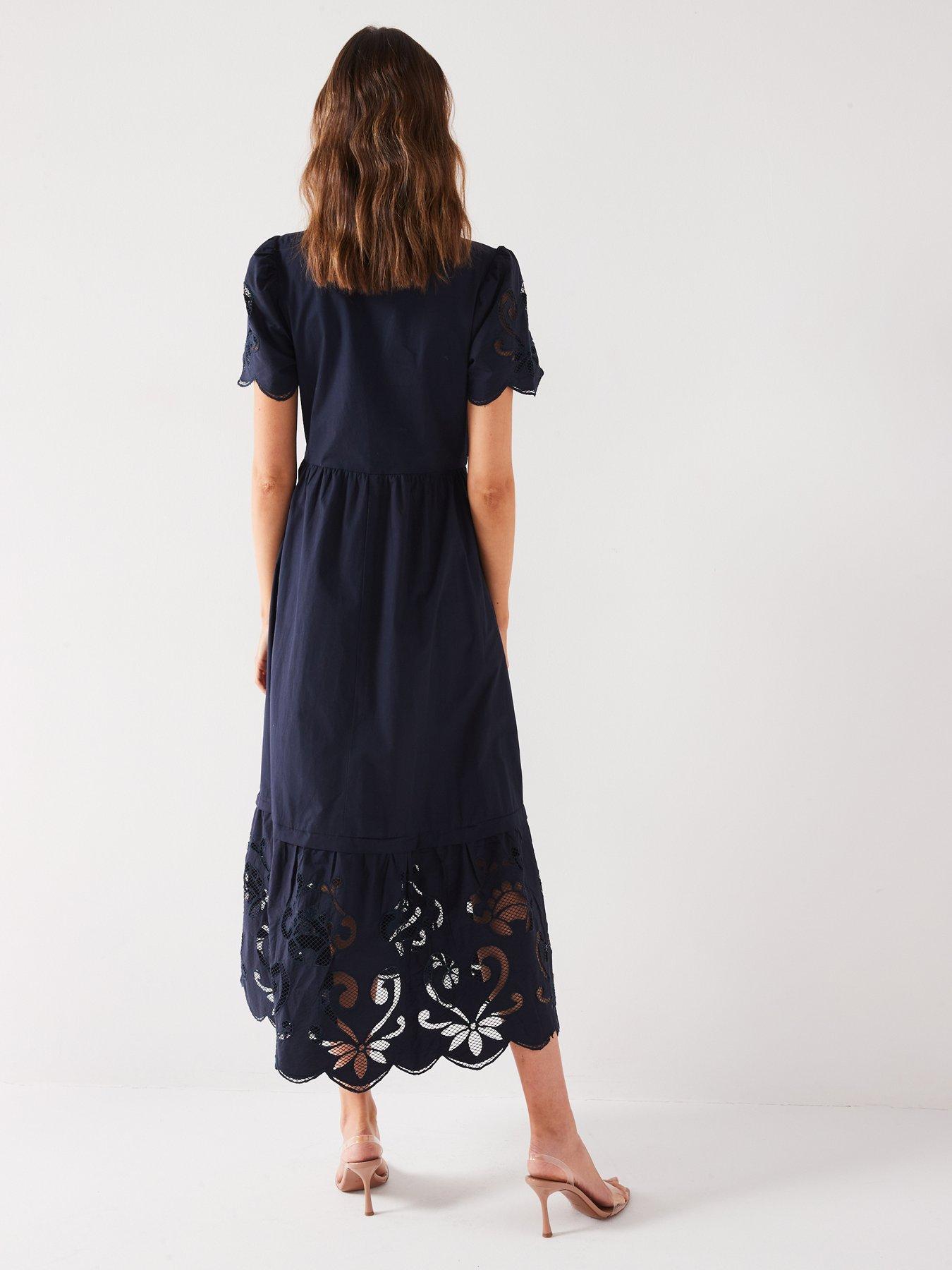 V by Very Broderie Midaxi Dress - Navy | littlewoods.com