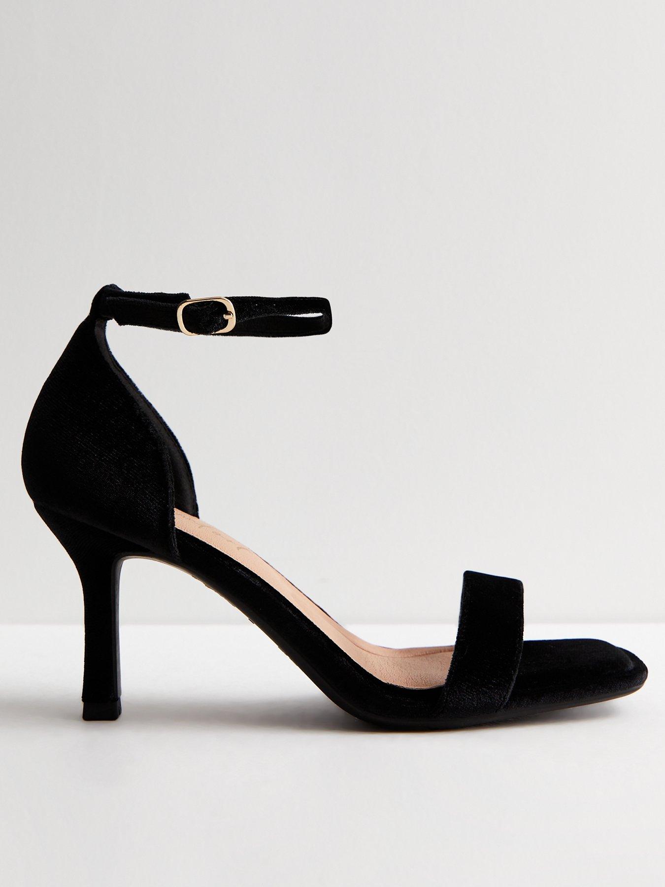 New Look Black Velvet Diamante Strap Stiletto Heel Sandals