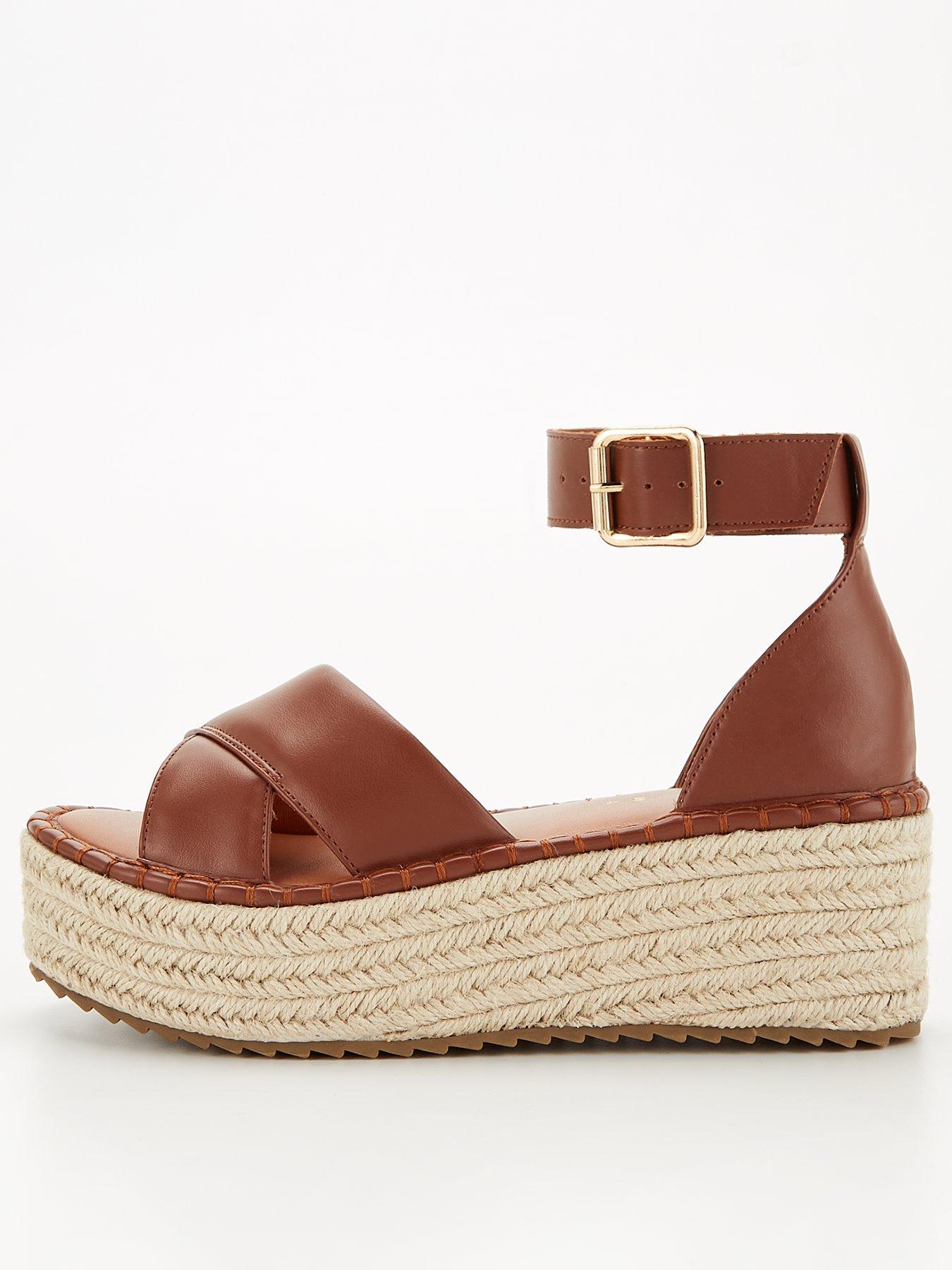 New Look Off White Leather-Look Strappy Espadrille Wedge Heel