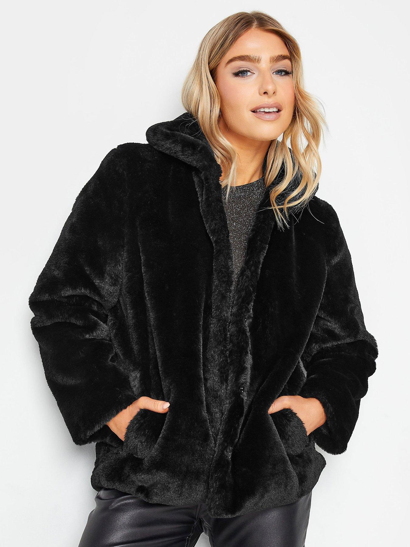 Black plush 2025 faux fur coat