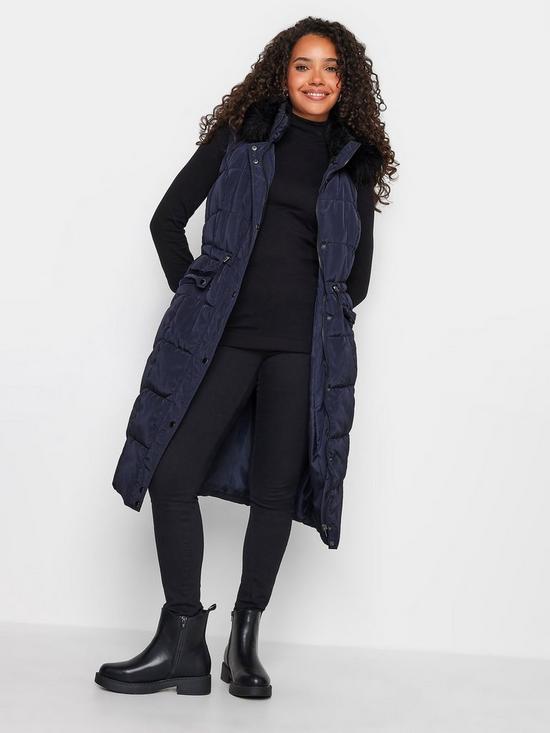 front image of mco-faux-fur-trim-padded-gilet-navy