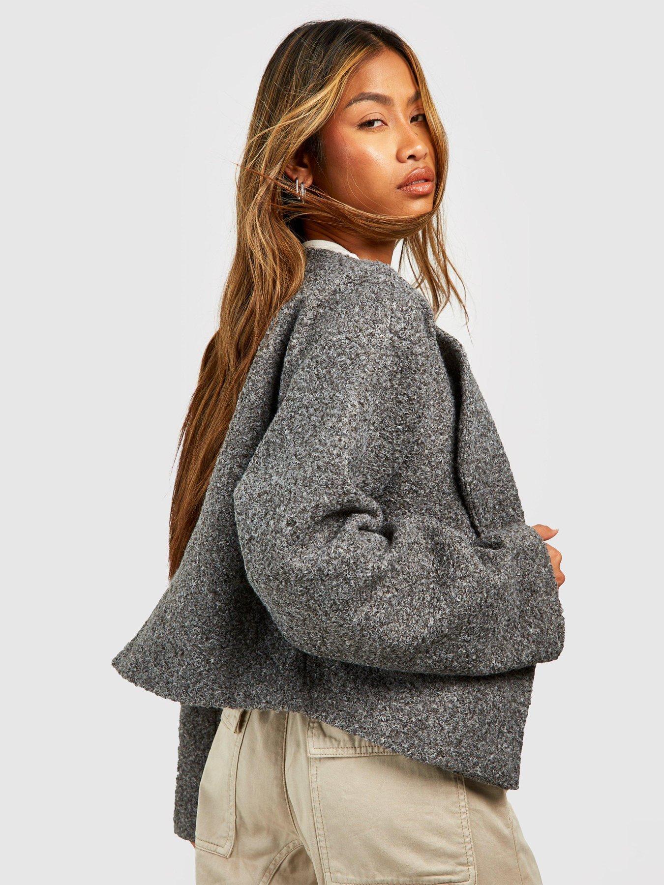 Grey collarless jacket hotsell