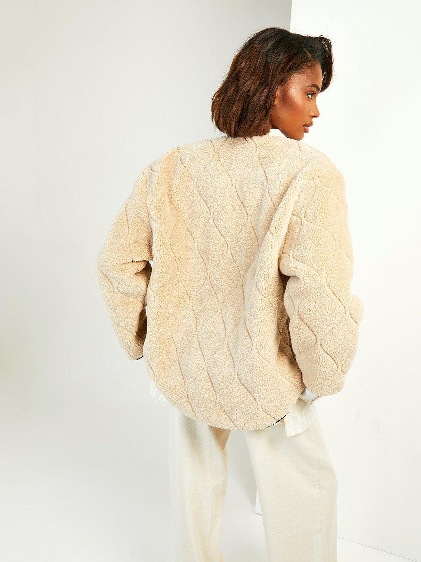 Image 2 of 4 of Boohoo Onion Quilted Faux Fur Teddy Jacket - Beige