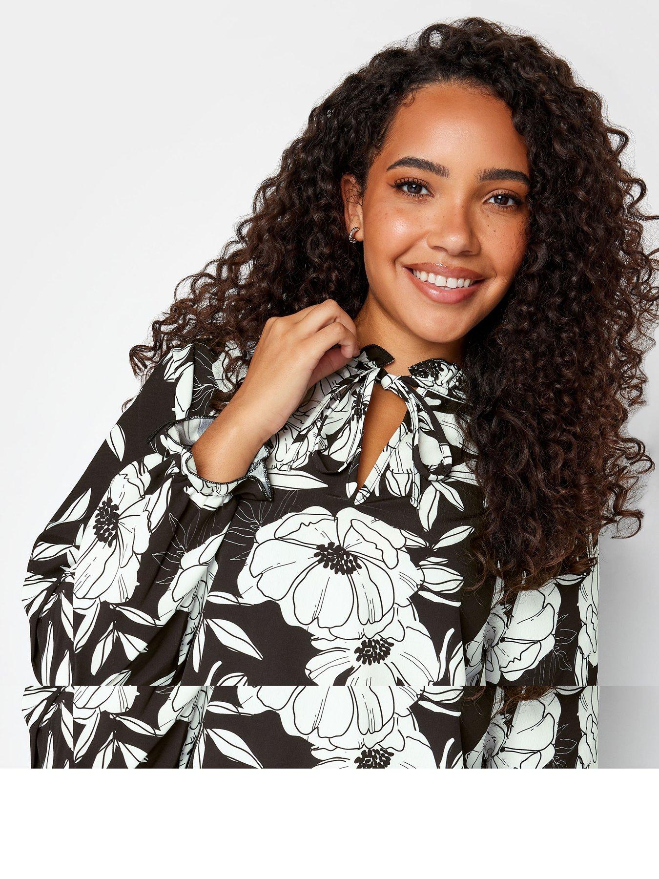  image of mco-floral-tie-neck-blouse-black