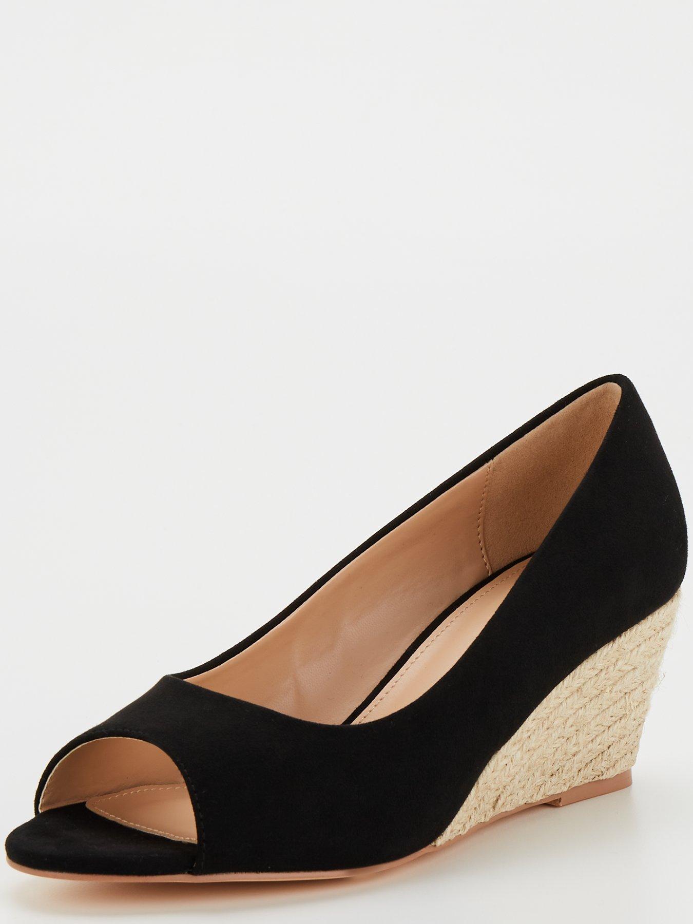 Everyday Wide Fit Peep Toe Wedge Shoe Black littlewoods