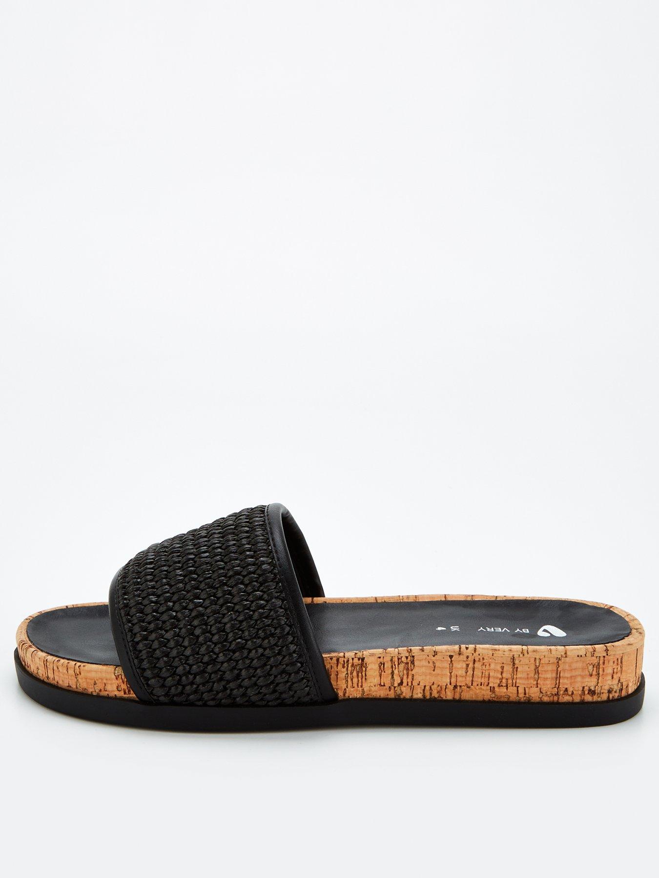  image of v-by-very-raffia-cork-slider-black