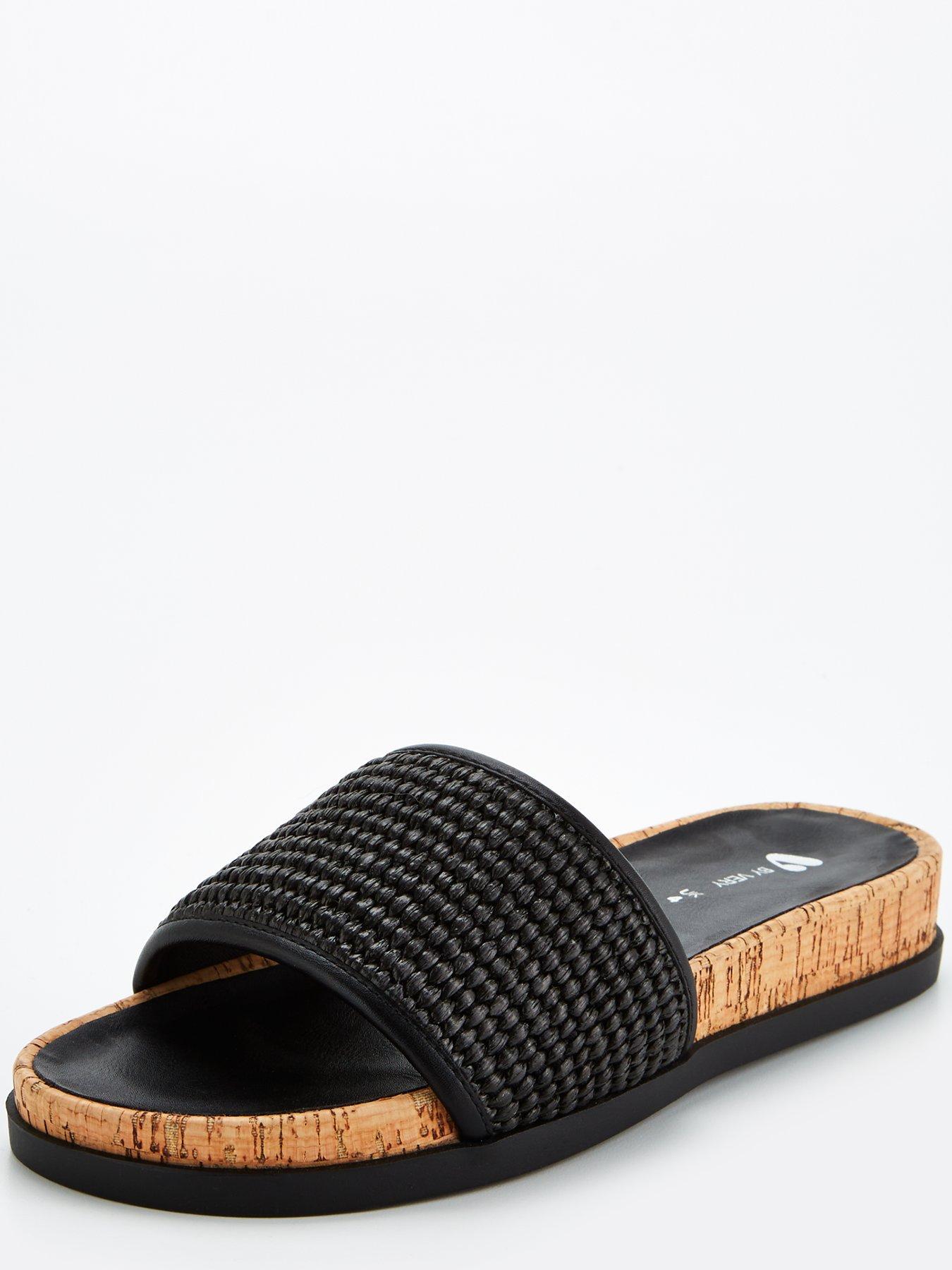  image of v-by-very-raffia-cork-slider-black