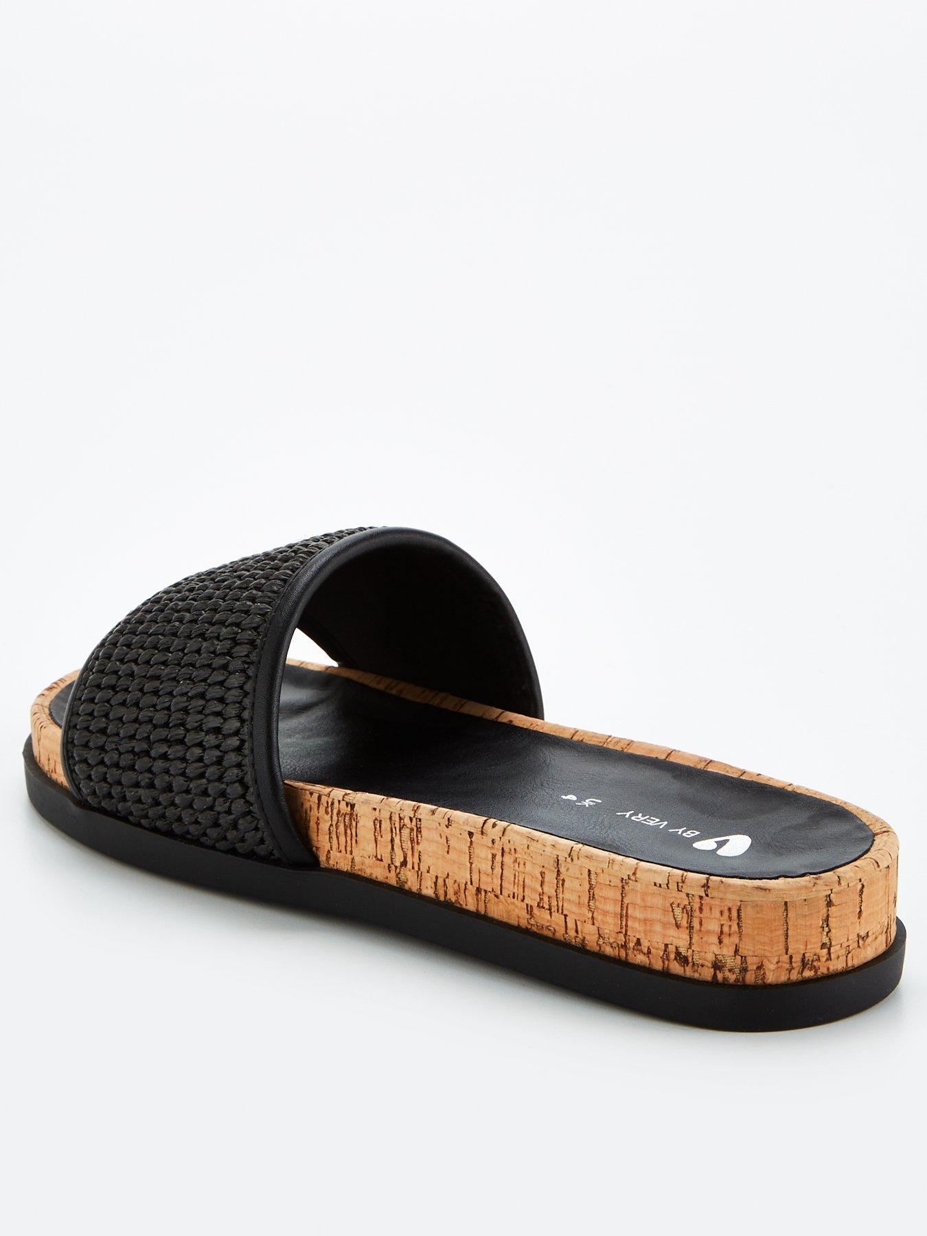  image of v-by-very-raffia-cork-slider-black