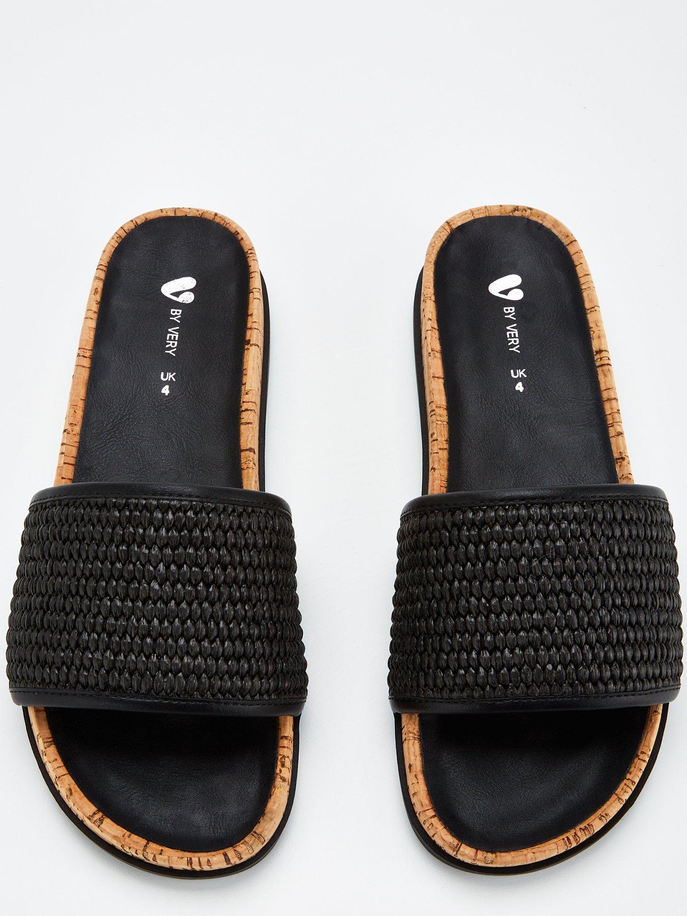  image of v-by-very-raffia-cork-slider-black