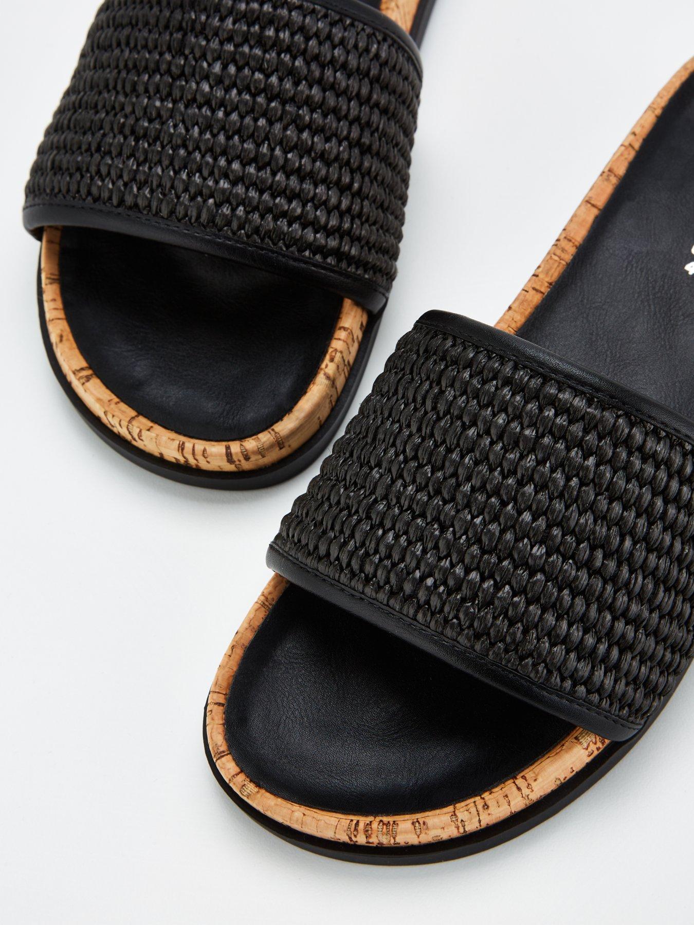  image of v-by-very-raffia-cork-slider-black