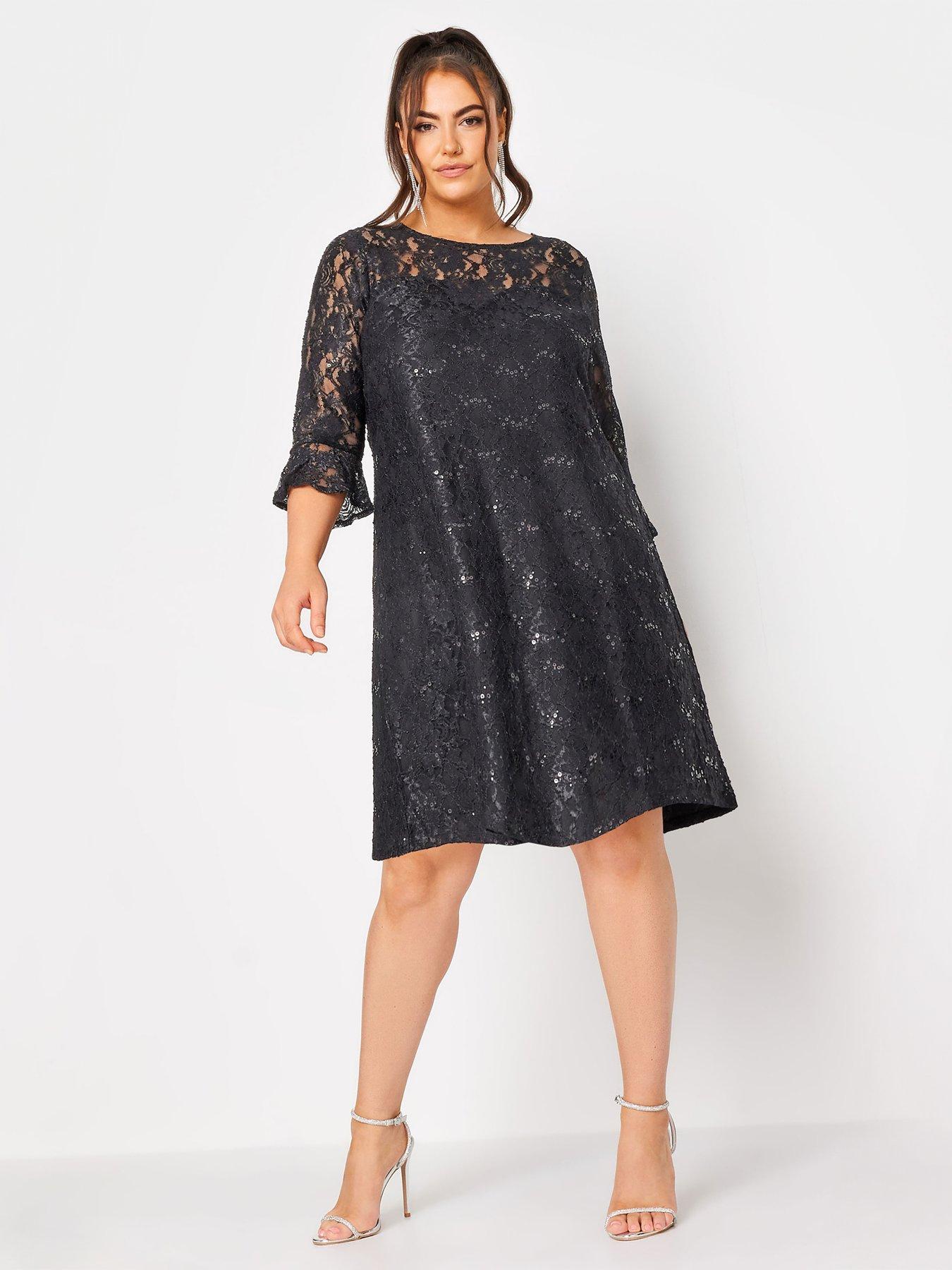 Yours Lace Swing Dress Black