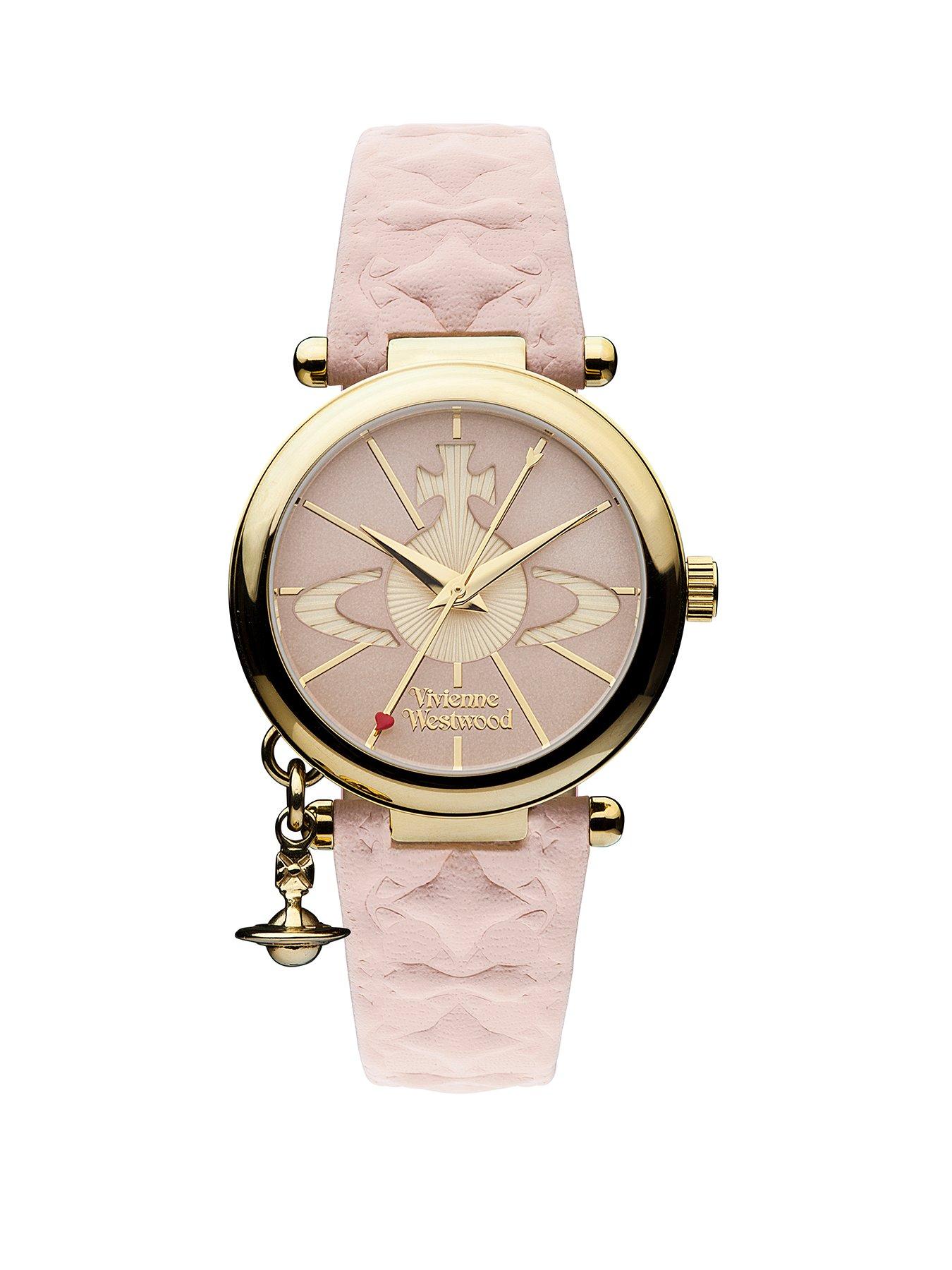  image of vivienne-westwood-orb-ii-ladies-quartz-watch-with-pink-dial-amp-pink-leather-strap