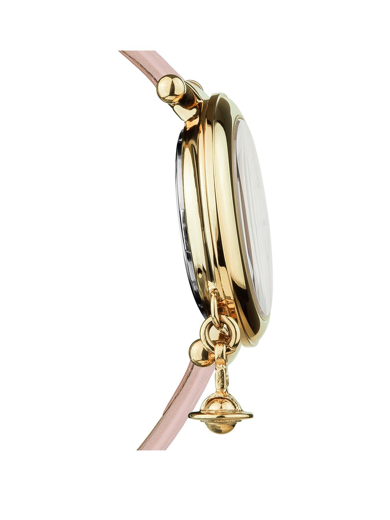  image of vivienne-westwood-orb-ii-ladies-quartz-watch-with-pink-dial-amp-pink-leather-strap