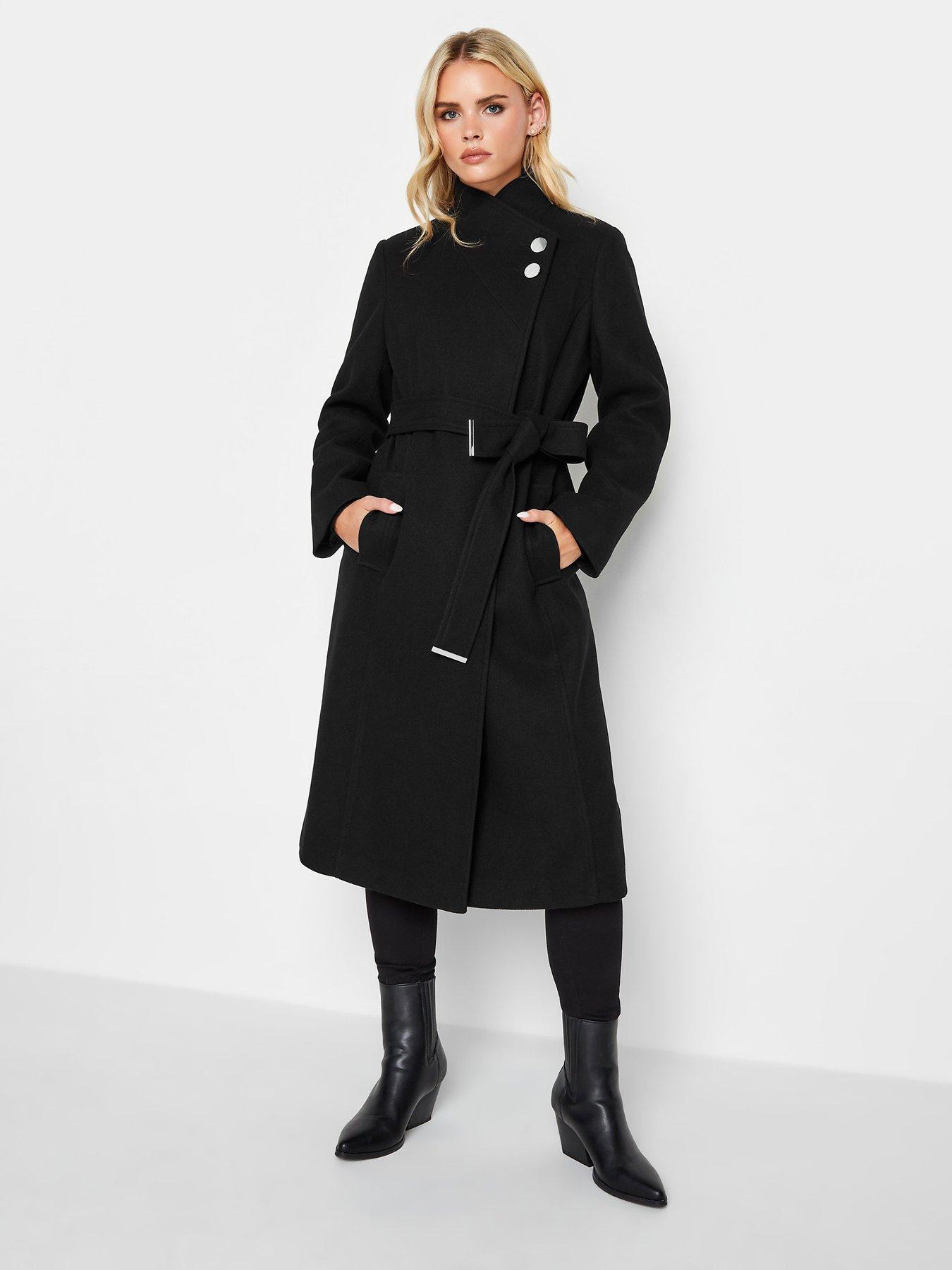 Petite black 2025 belted coat