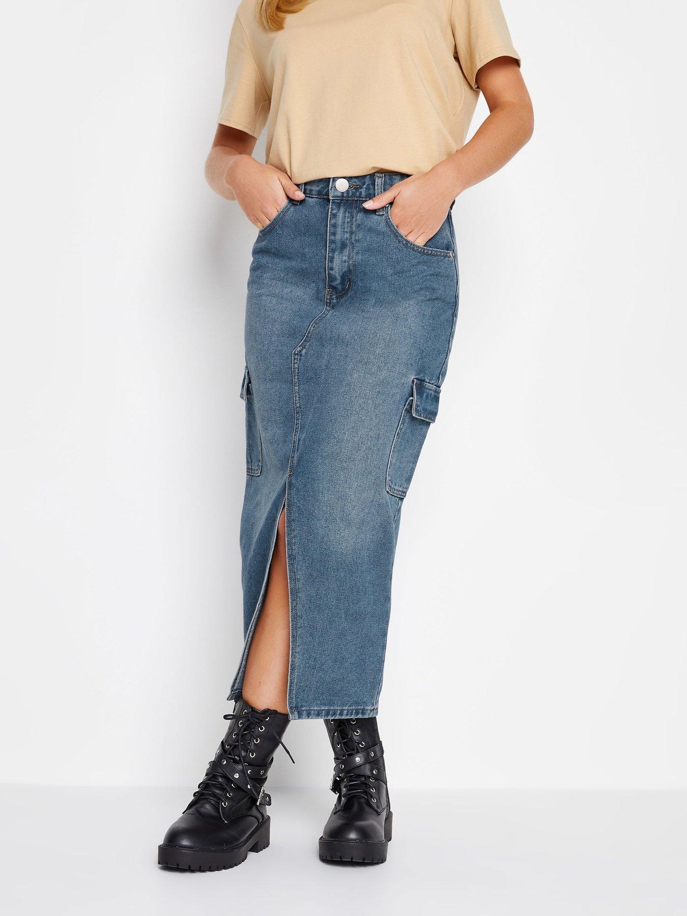  image of pixiegirl-petite-denim-utility-midi-skirt
