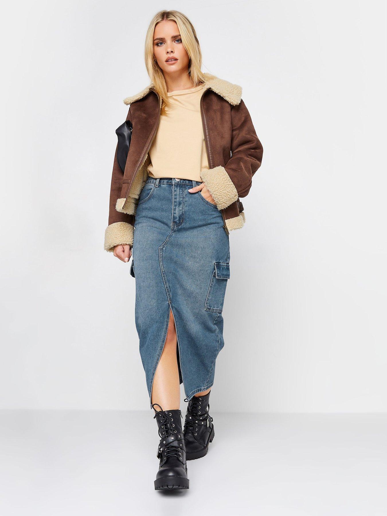  image of pixiegirl-petite-denim-utility-midi-skirt