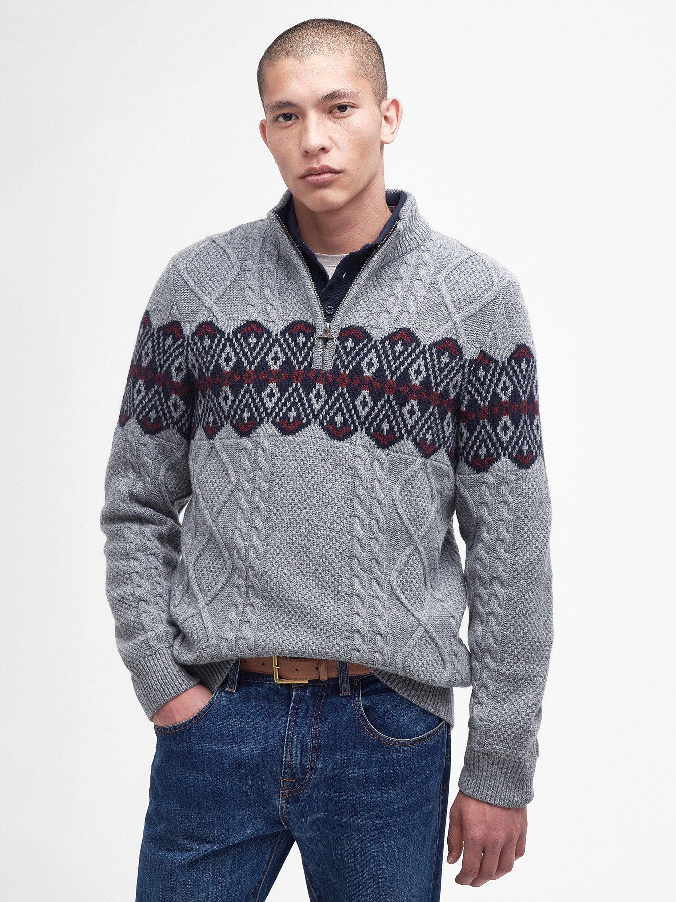 Barbour half zip knit jumper grey hot sale