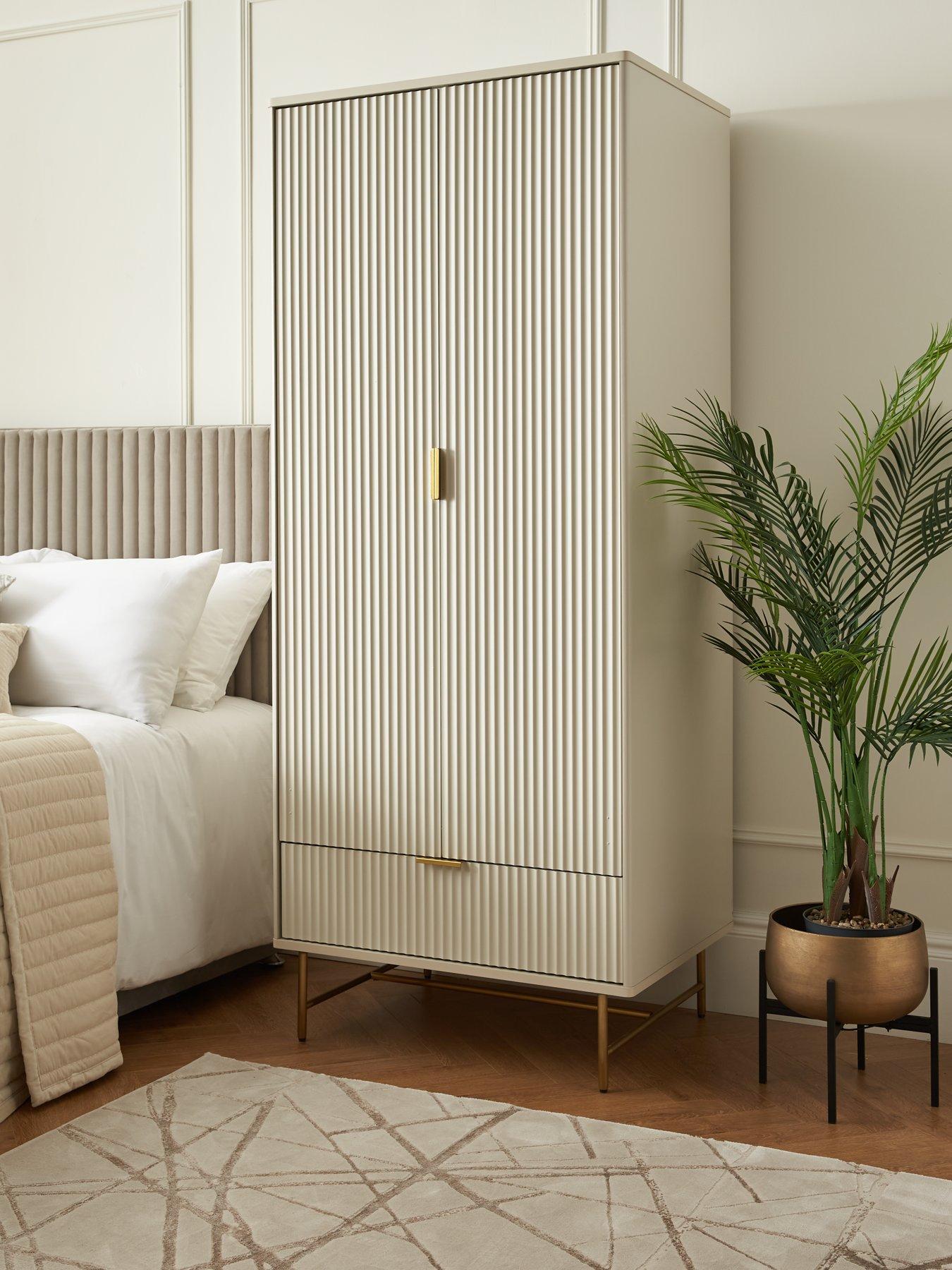 The Very Collection Cora 2 Door, 1 Drawer Wardrobe - Ivory/Brass