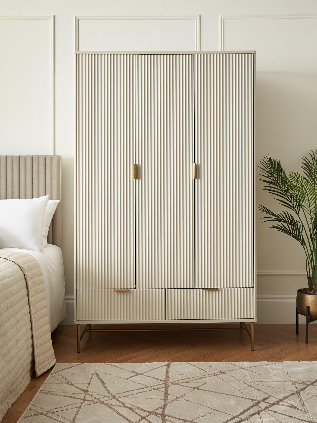 Very Home Cora 3 Door, 2 Drawer Wardrobe - Ivory/Brass