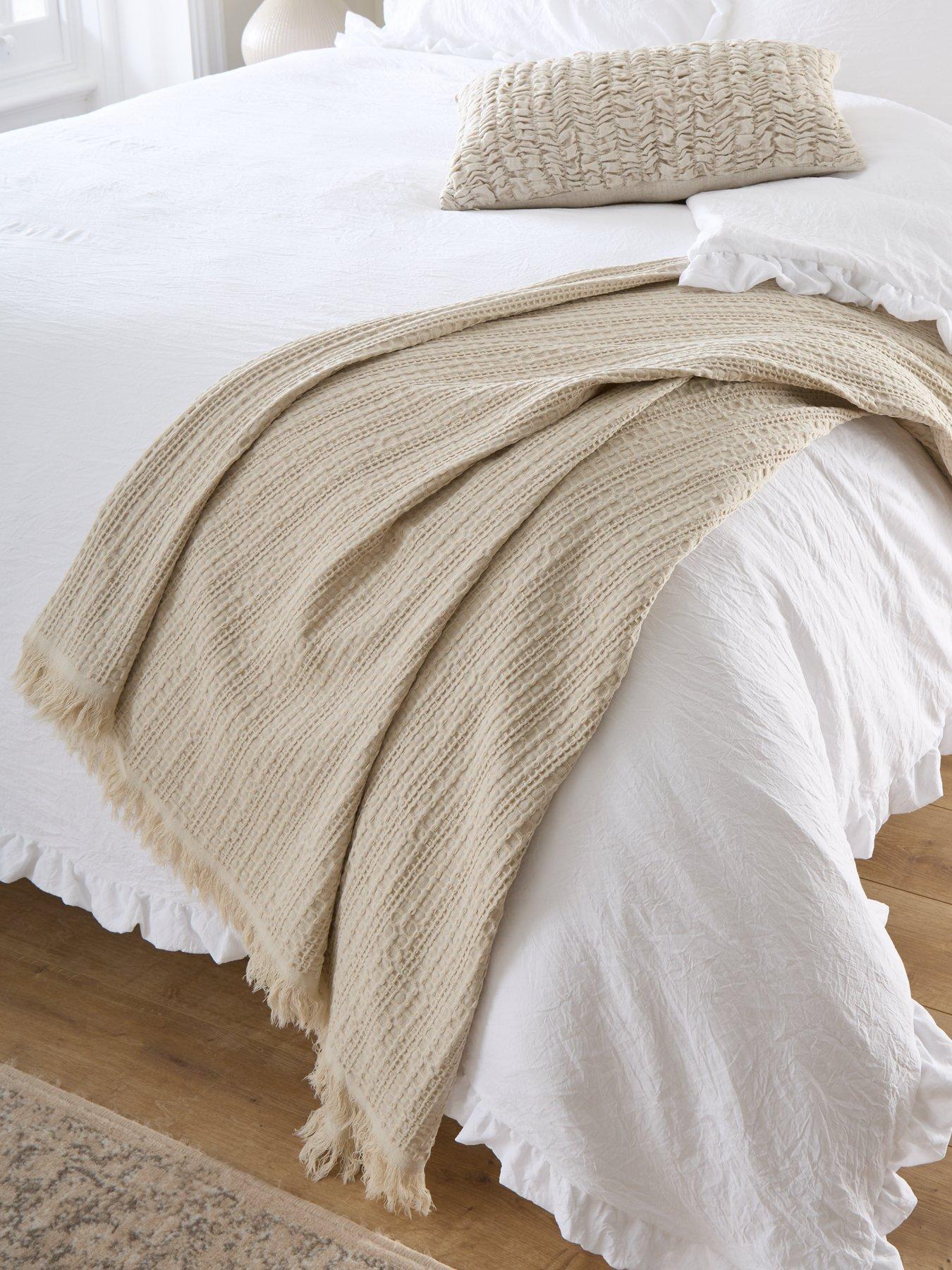 very-home-textured-waffle-cotton-bedspread-throw-ndash-natural