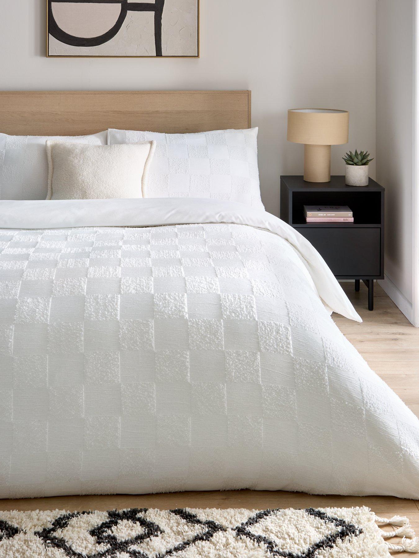 undefined Textured Grid Duvet Cover Set - White